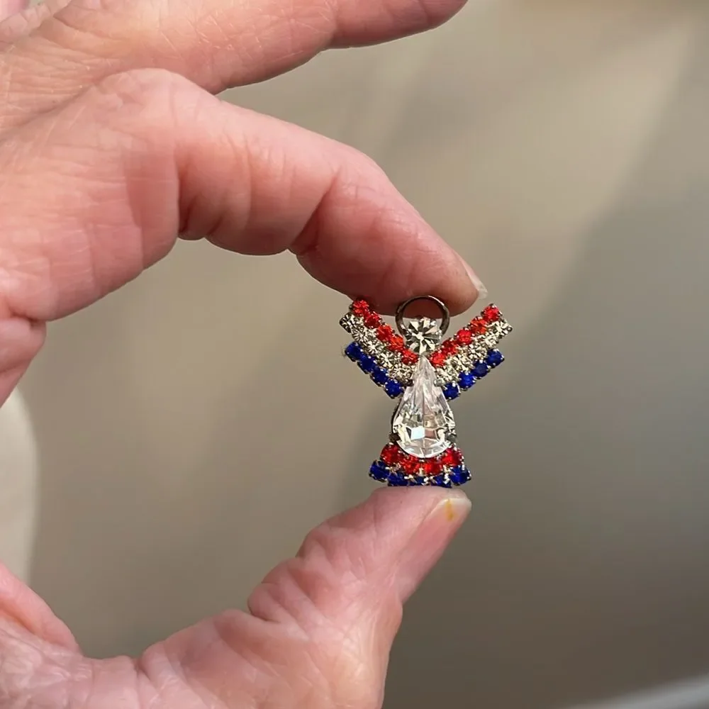 Vintage Ballou Red White Blue Rhinestone Angel Pin